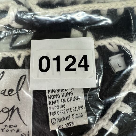 Vtg Michael Simon NYC Sz L Cardigan Sweater Snowflake Ski Black Embroidered 1995 - Picture 10 of 10